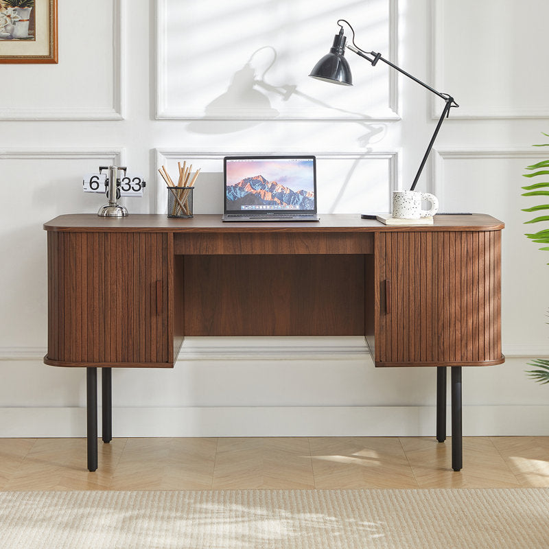 Elara - 55" Mid-Century Executive Desk with Charging Station