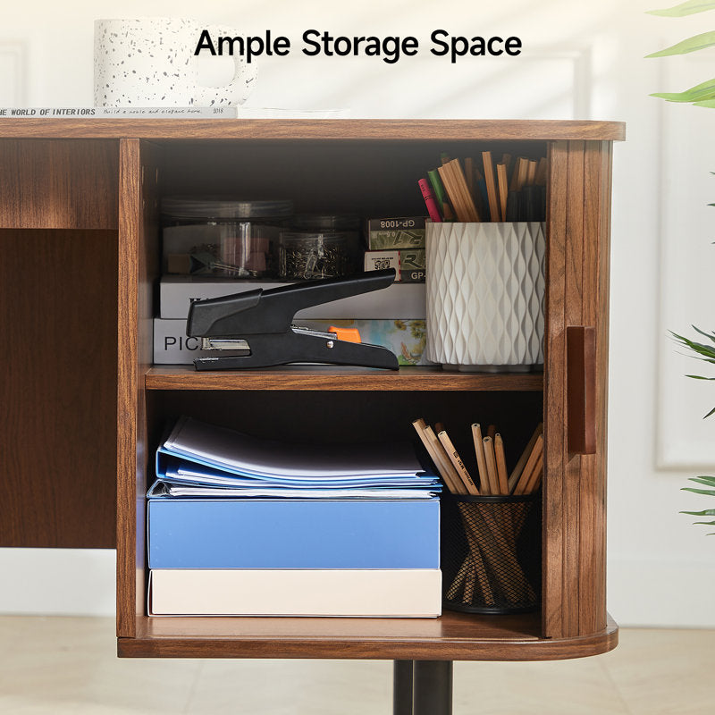 Elara - 55" Mid-Century Executive Desk with Charging Station