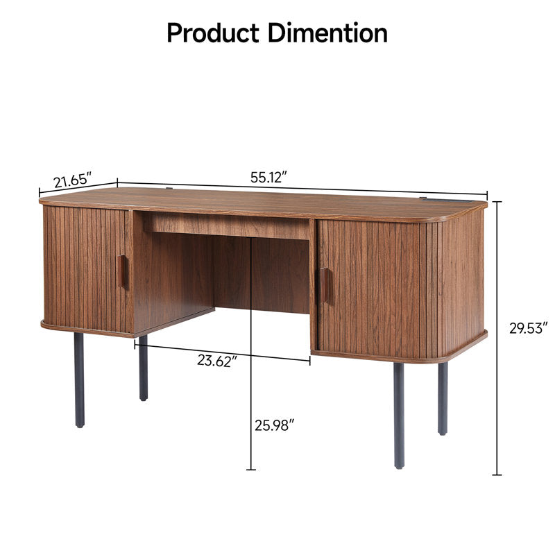 Elara - 55" Mid-Century Executive Desk with Charging Station