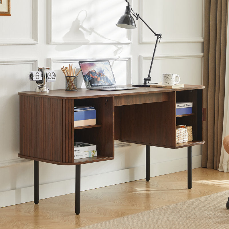 Elara - 55" Mid-Century Executive Desk with Charging Station