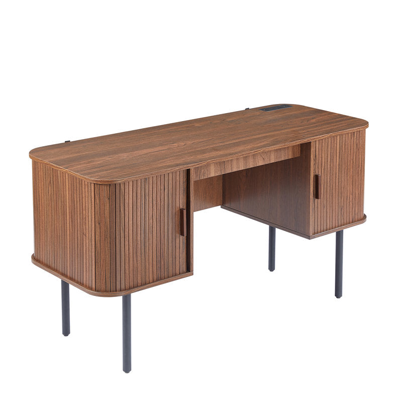 Elara - 55" Mid-Century Executive Desk with Charging Station