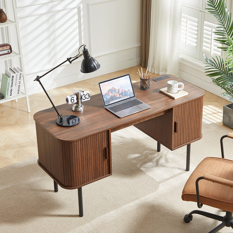 Elara - 55" Mid-Century Executive Desk with Charging Station