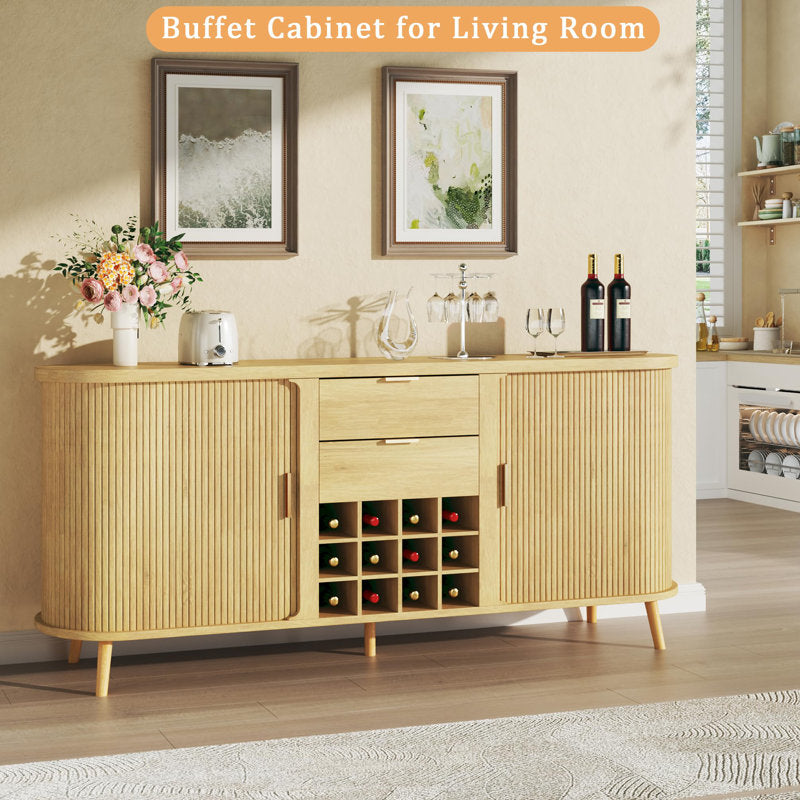 Jasper - 58" Sideboard Mid-Century Oak Buffet with Wine Rack