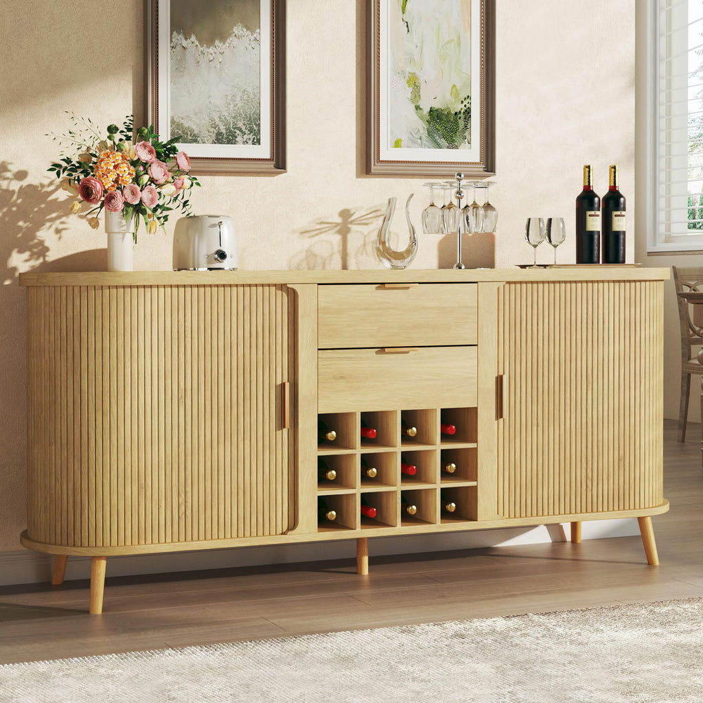 Jasper - 58" Sideboard Mid-Century Oak Buffet with Wine Rack