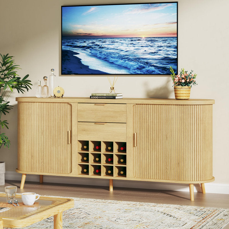 Jasper - 58" Sideboard Mid-Century Oak Buffet with Wine Rack