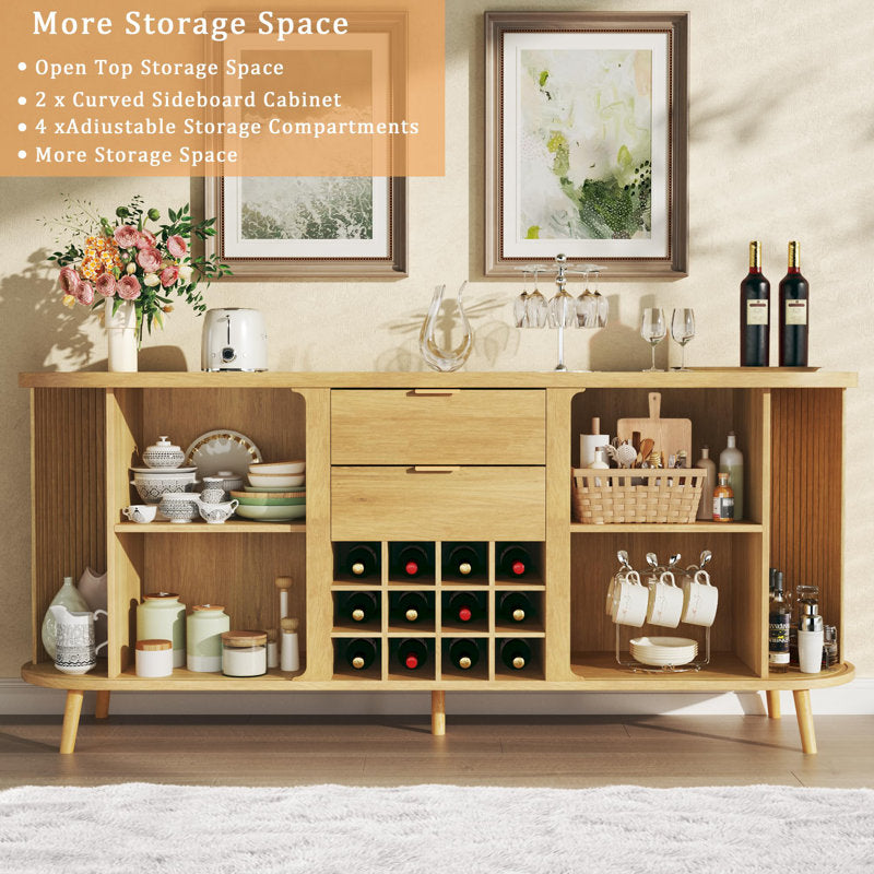 Jasper - 58" Sideboard Mid-Century Oak Buffet with Wine Rack