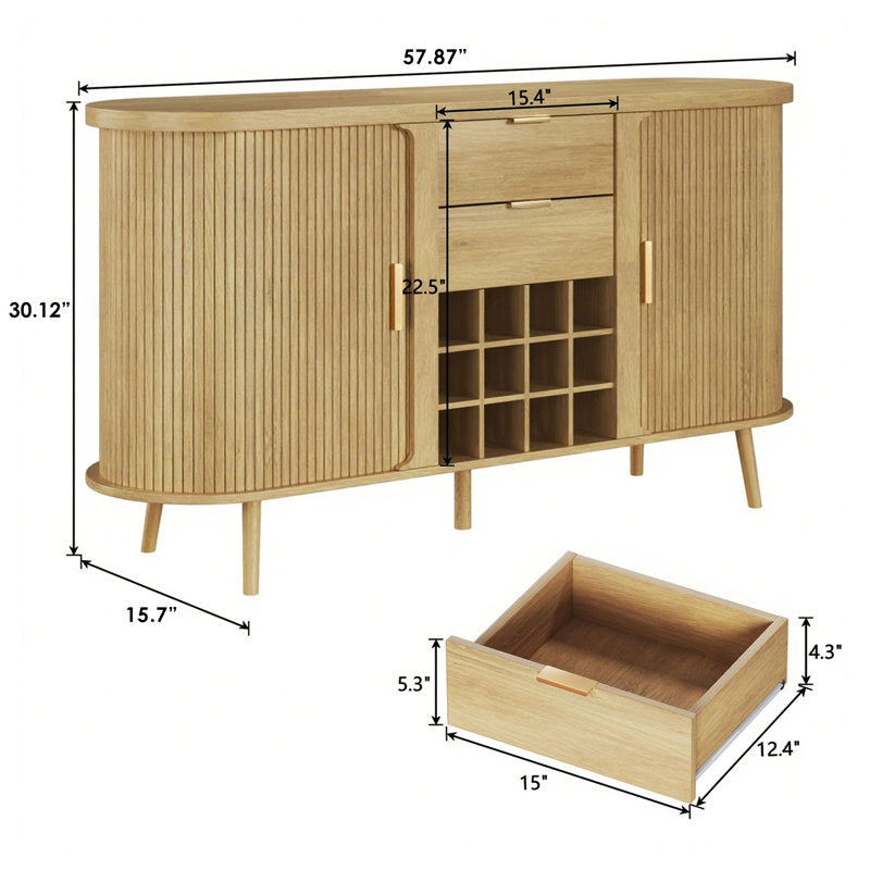 Jasper - 58" Sideboard Mid-Century Oak Buffet with Wine Rack
