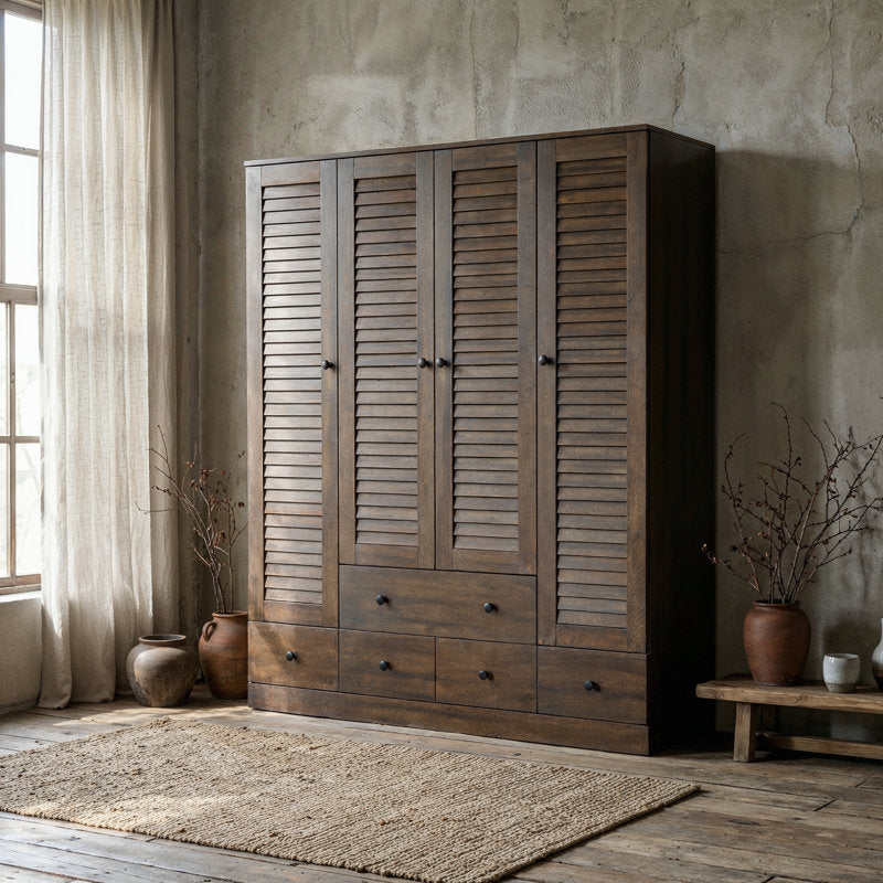 Havenwood - 59" Louvered Armoire Wardrobe with 5 Drawers