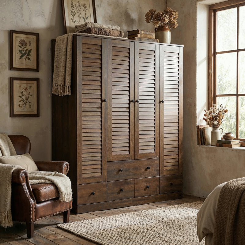 Havenwood - 59" Louvered Armoire Wardrobe with 5 Drawers