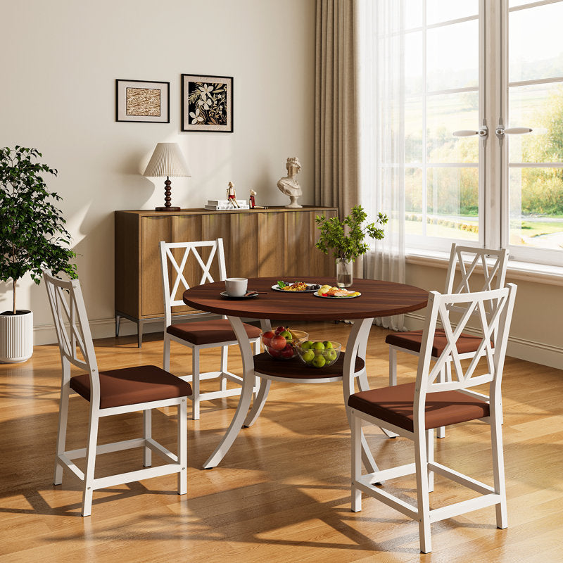 Aura 5-Piece Extendable Round Dining Set - Transitional Faux Leather
