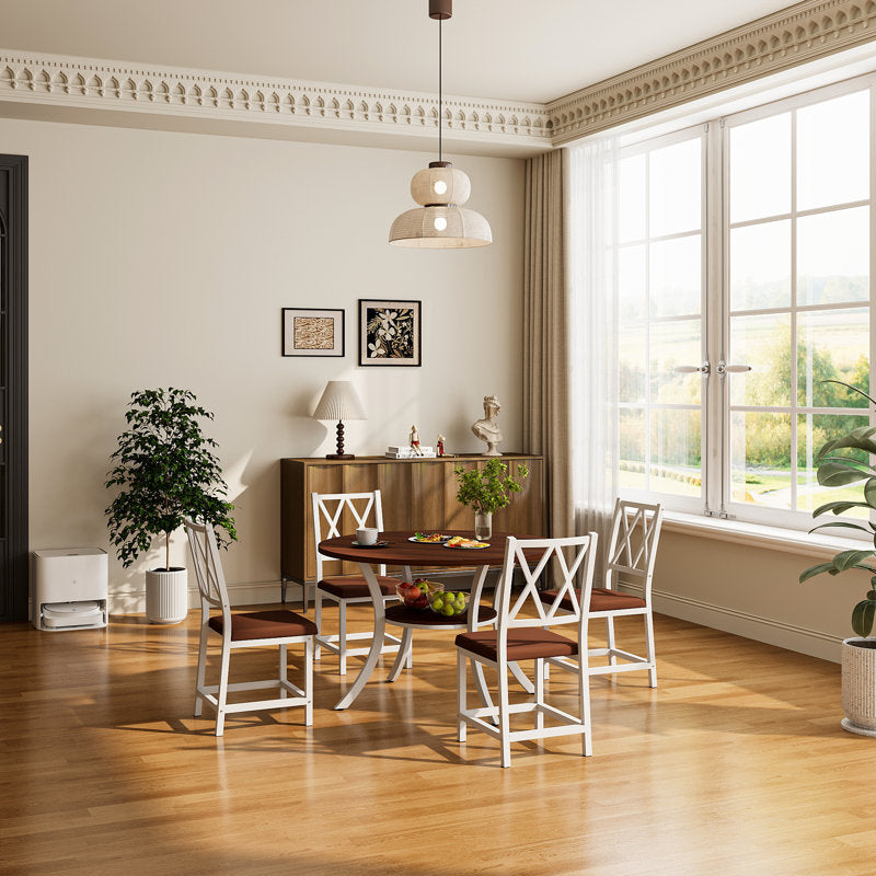 Aura 5-Piece Extendable Round Dining Set - Transitional Faux Leather
