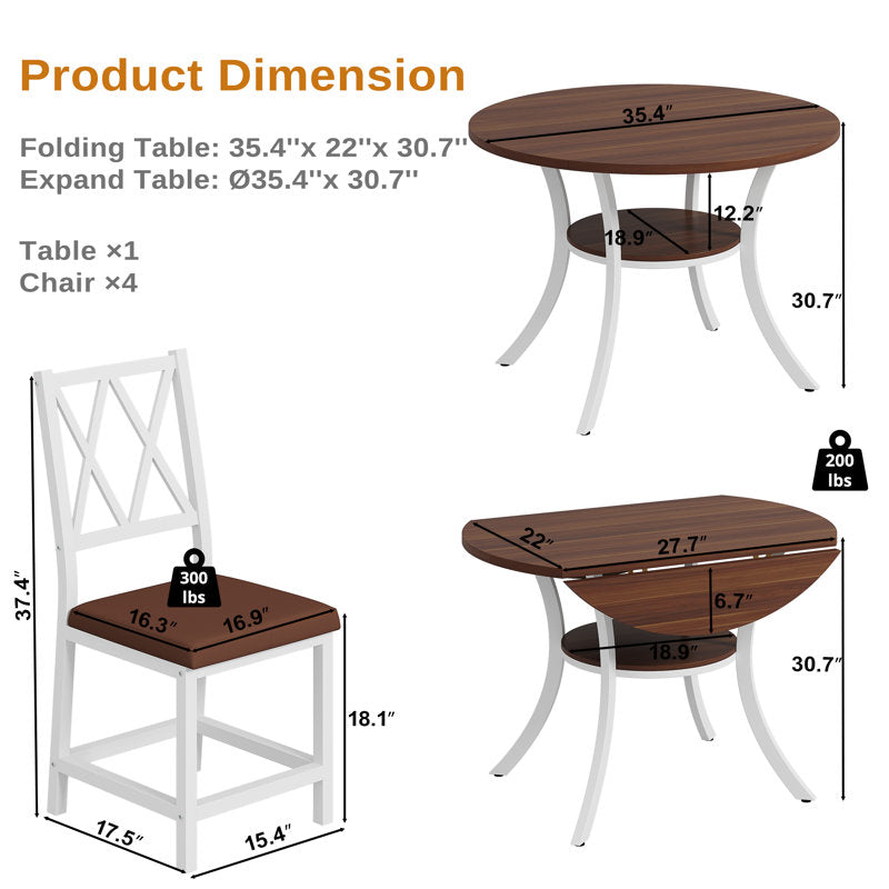 Aura 5-Piece Extendable Round Dining Set - Transitional Faux Leather