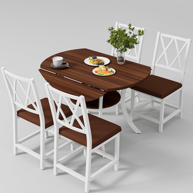 Aura 5-Piece Extendable Round Dining Set - Transitional Faux Leather