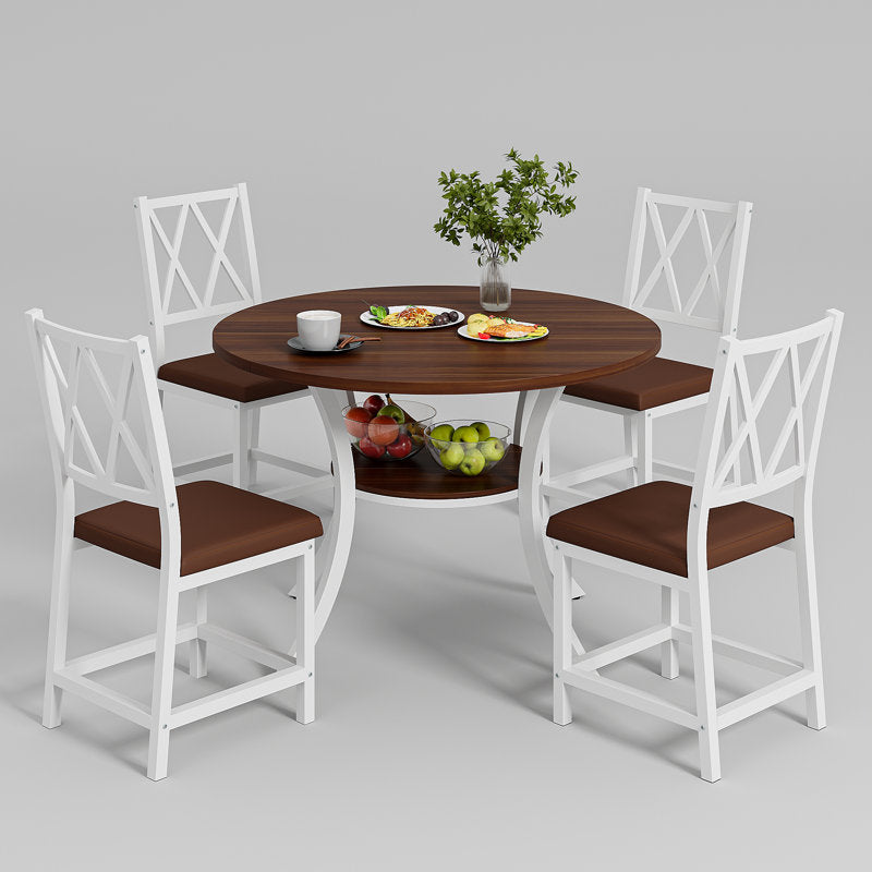 Aura 5-Piece Extendable Round Dining Set - Transitional Faux Leather