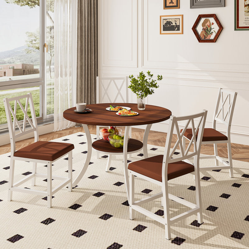 Aura 5-Piece Extendable Round Dining Set - Transitional Faux Leather