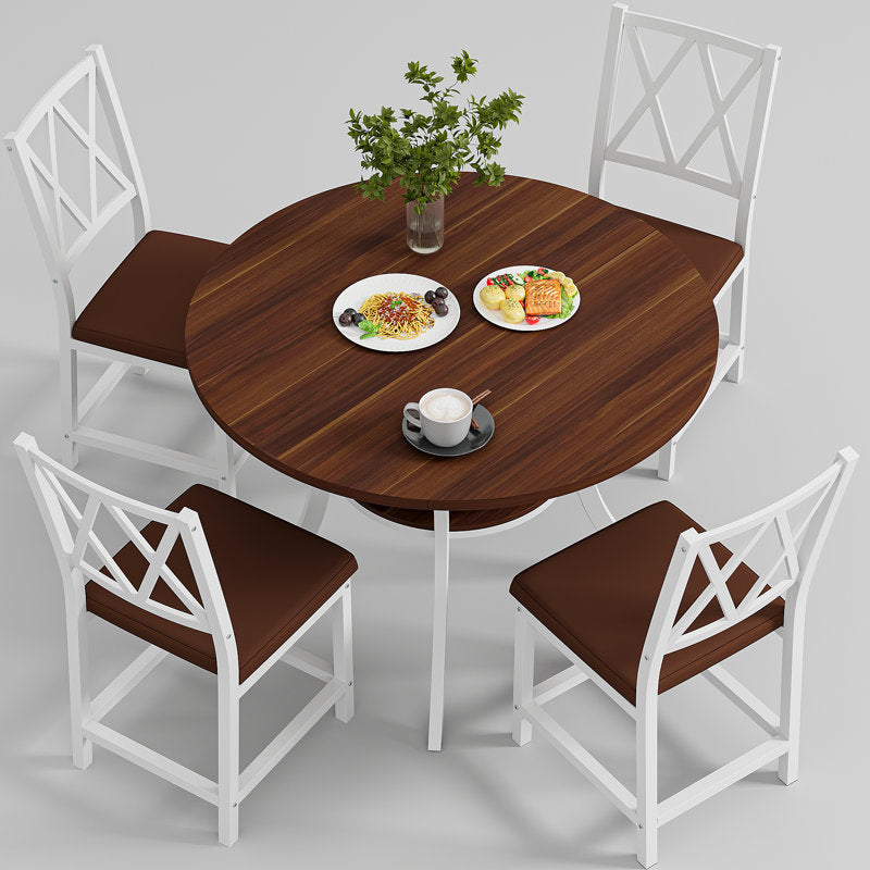 Aura 5-Piece Extendable Round Dining Set - Transitional Faux Leather