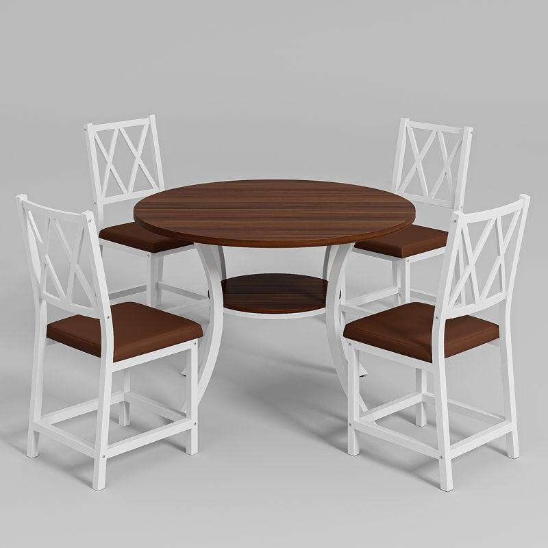 Aura 5-Piece Extendable Round Dining Set - Transitional Faux Leather