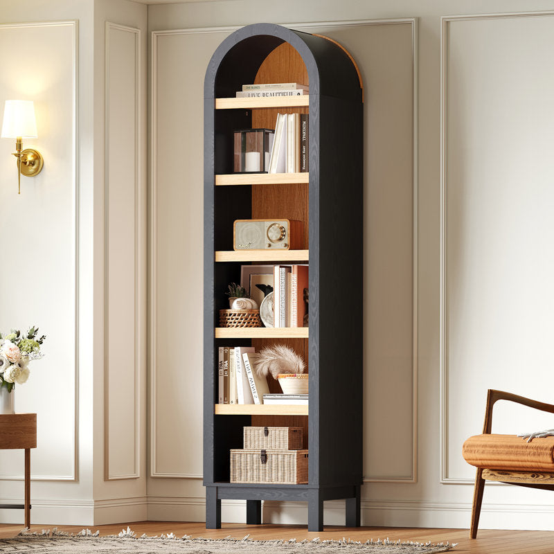 Aura - 6-Tier Arched Wood Bookcase for Living Room & Bedroom