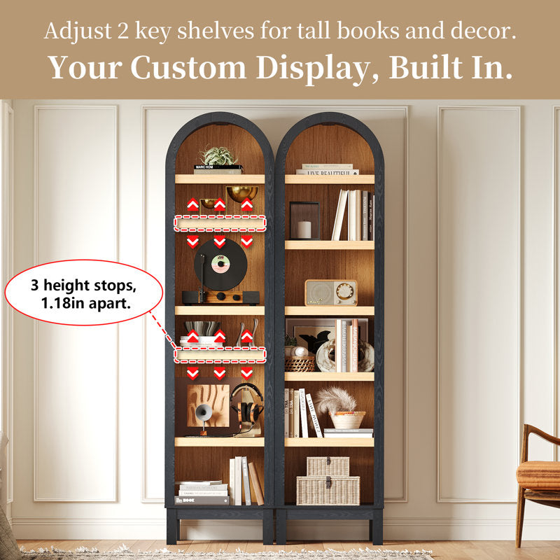 Aura - 6-Tier Arched Wood Bookcase for Living Room & Bedroom