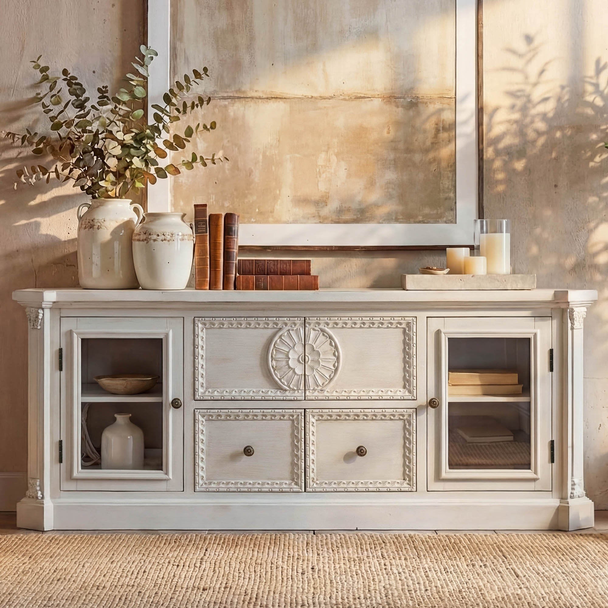 Elara - 60" Solid Ash Wood TV Stand & Carved Media Console