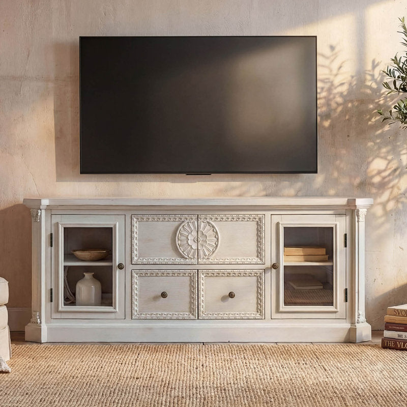 Elara - 60" Solid Ash Wood TV Stand & Carved Media Console
