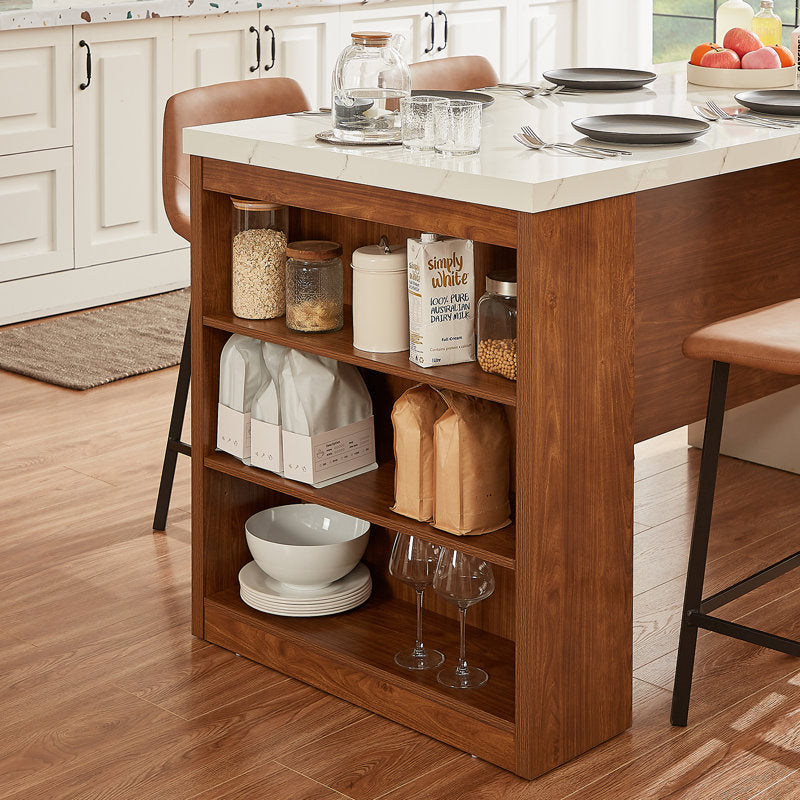 Aurora 61" Kitchen Island - Marble & Walnut Portable Workstation