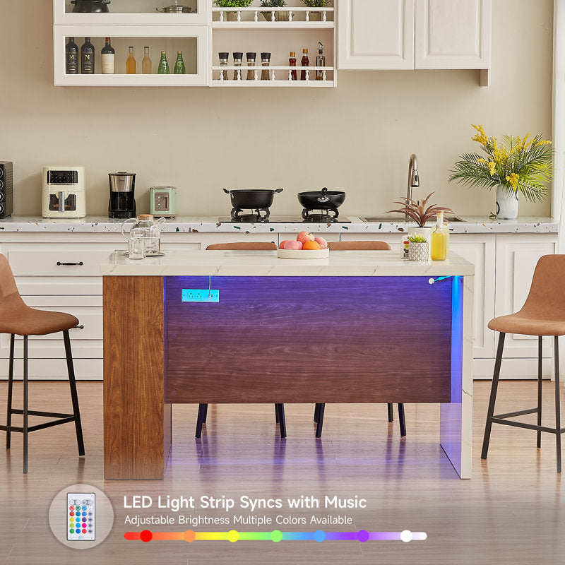 Aurora 61" Kitchen Island - Marble & Walnut Portable Workstation