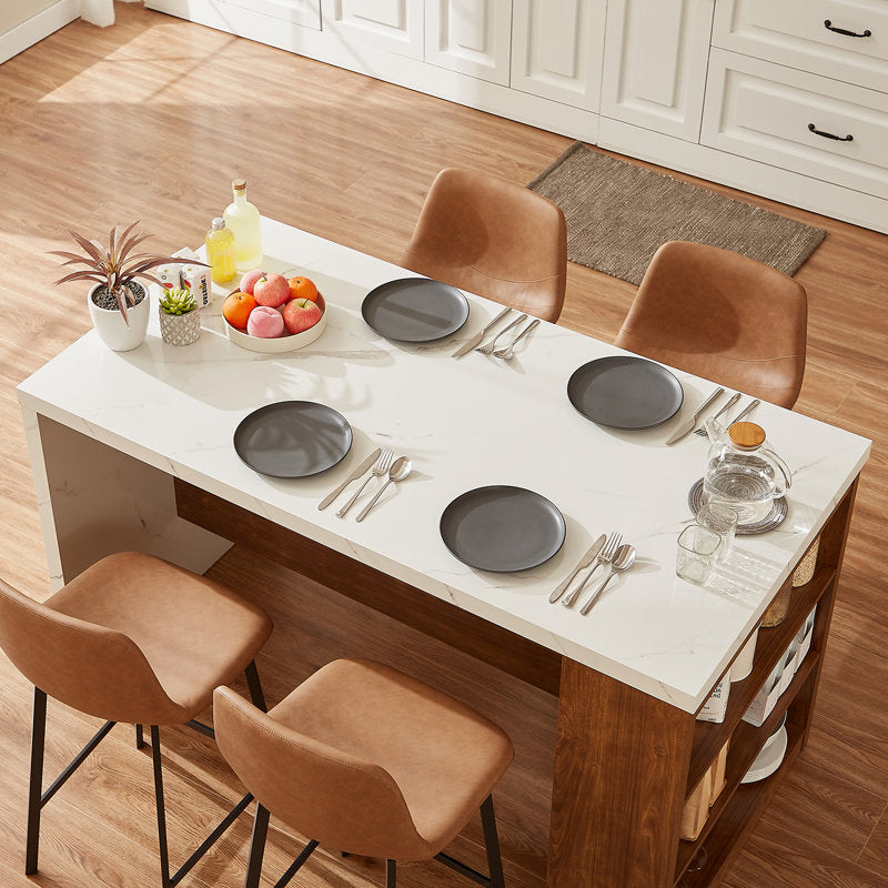 Aurora 61" Kitchen Island - Marble & Walnut Portable Workstation
