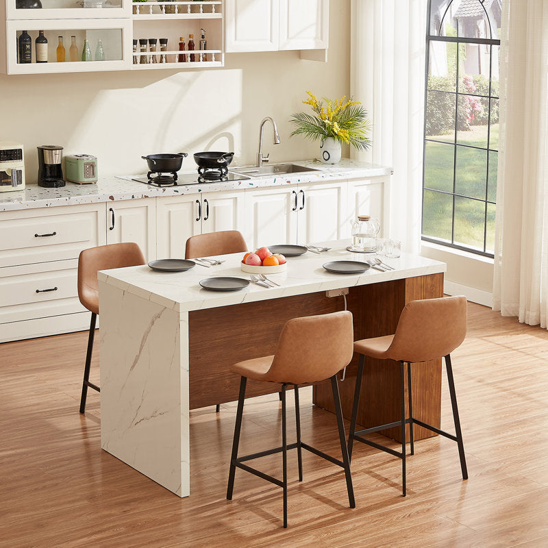 Aurora 61" Kitchen Island - Marble & Walnut Portable Workstation