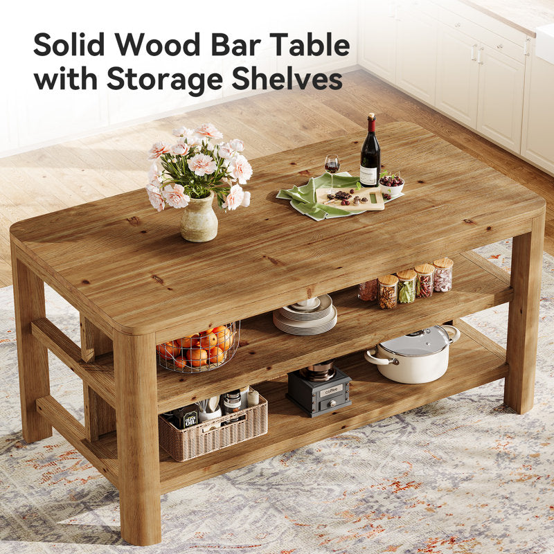Rustic Haven - 63" Solid Wood Kitchen Island Farmhouse Dining Table