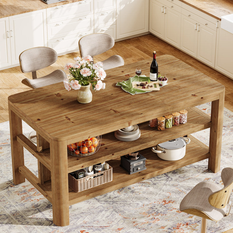 Rustic Haven - 63" Solid Wood Kitchen Island Farmhouse Dining Table