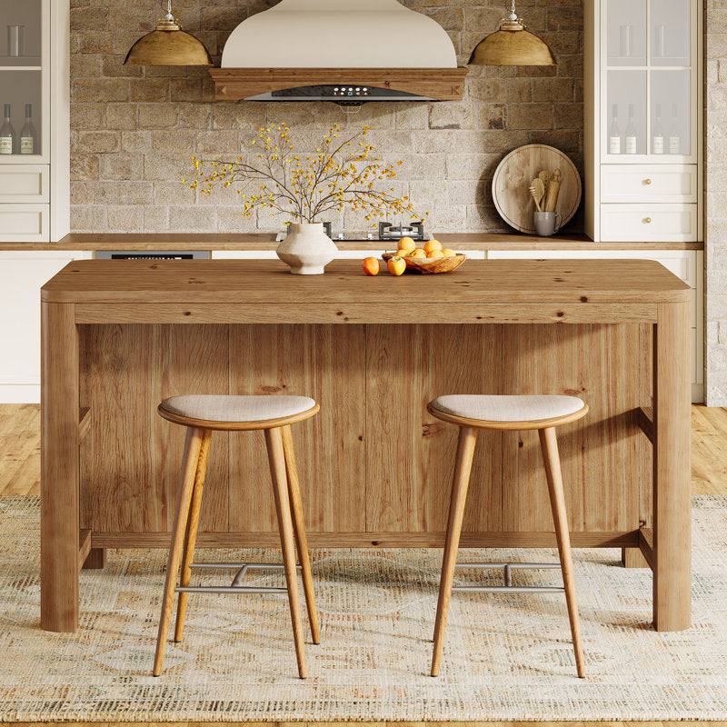 Rustic Haven - 63" Solid Wood Kitchen Island Farmhouse Dining Table
