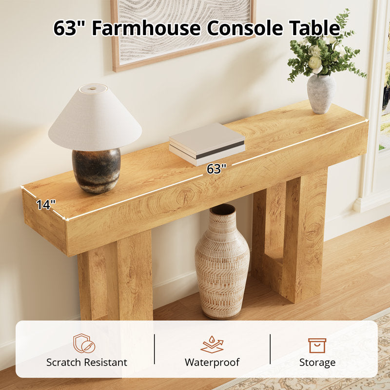 Everly 63-inch Farmhouse Console Table - Rustic Wood Entryway Table
