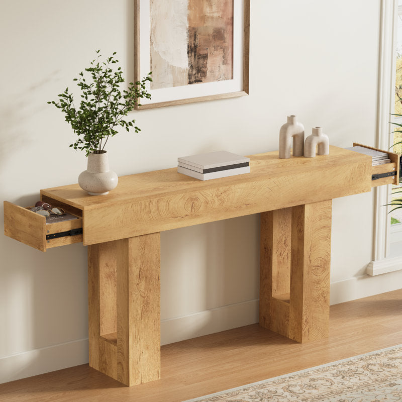 Everly 63-inch Farmhouse Console Table - Rustic Wood Entryway Table