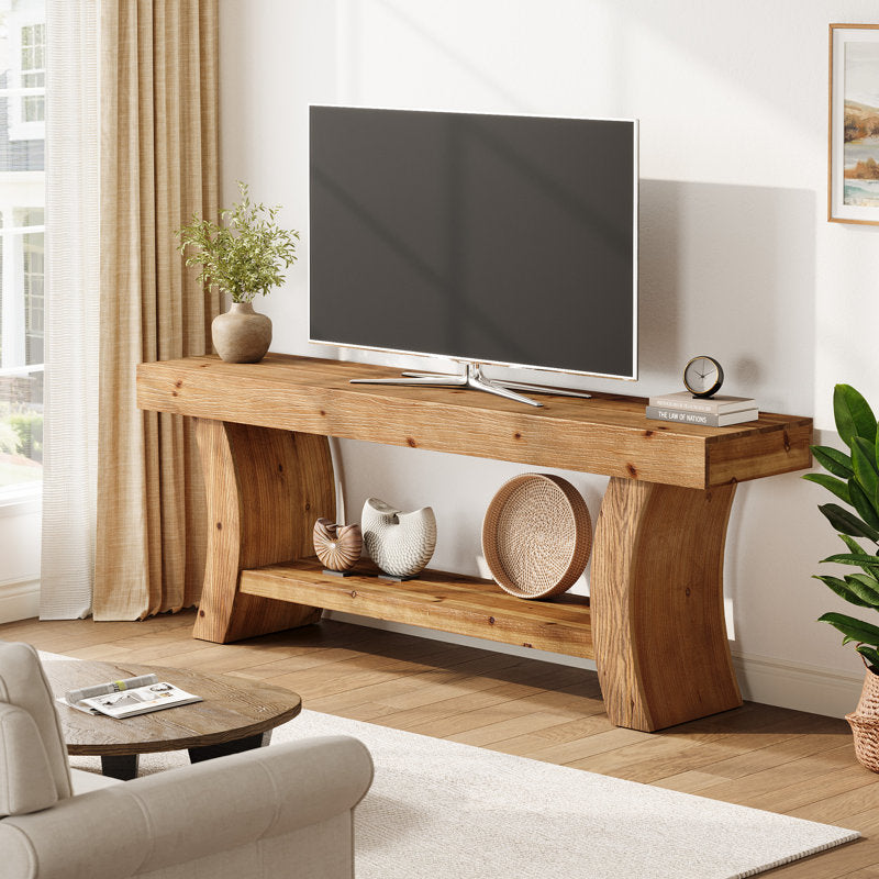 Rustic Haven - 63" Farmhouse TV Stand Solid Wood Media Console