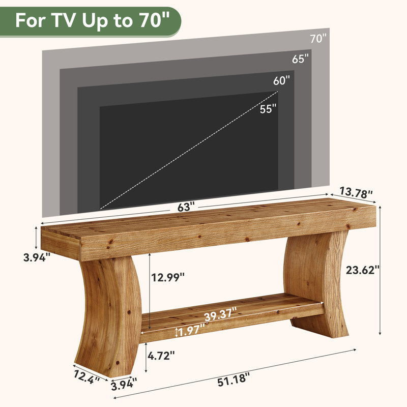 Rustic Haven - 63" Farmhouse TV Stand Solid Wood Media Console