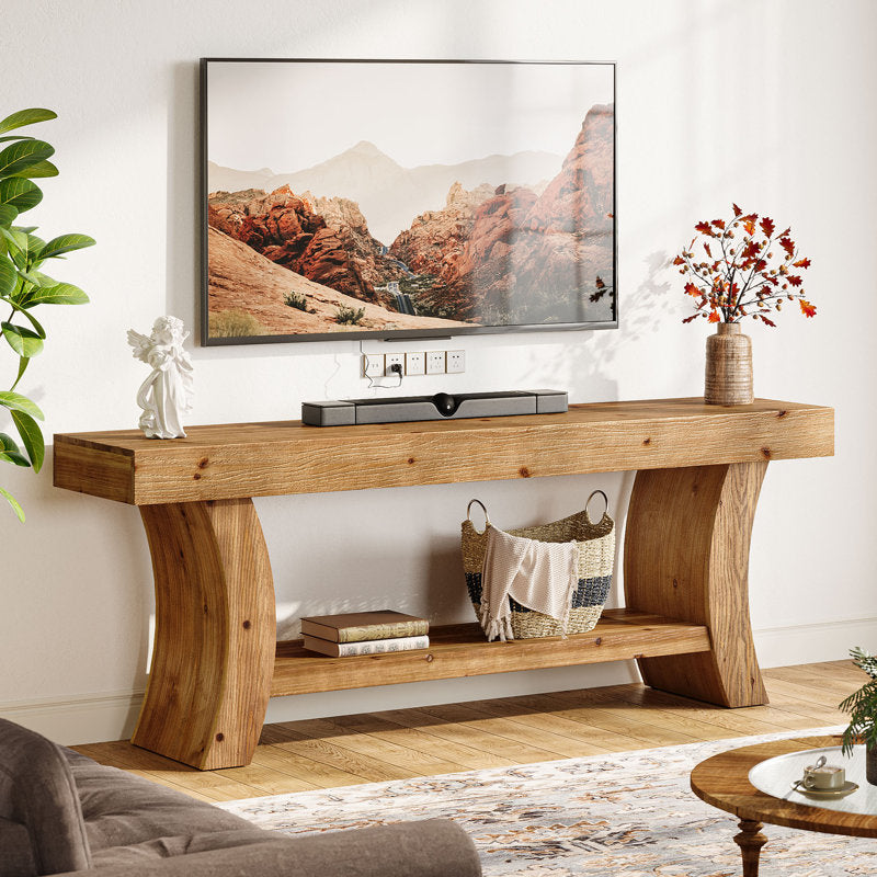 Rustic Haven - 63" Farmhouse TV Stand Solid Wood Media Console