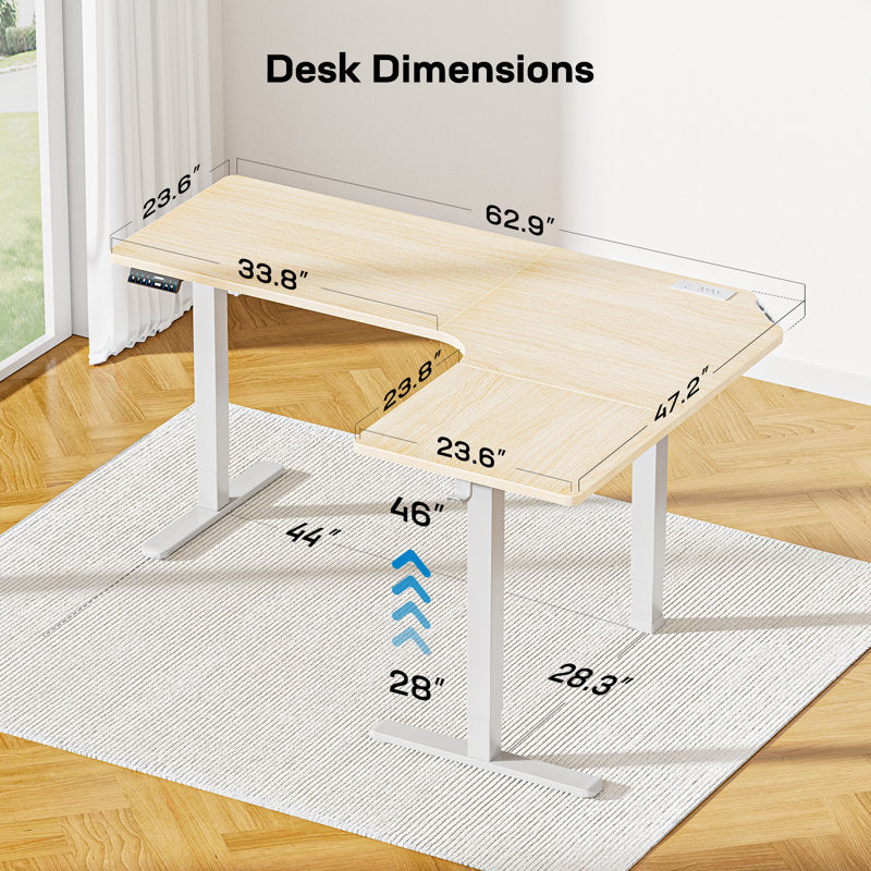 ApexLift 63" L-Shaped Standing Desk - Electric Corner Desk for Home Office