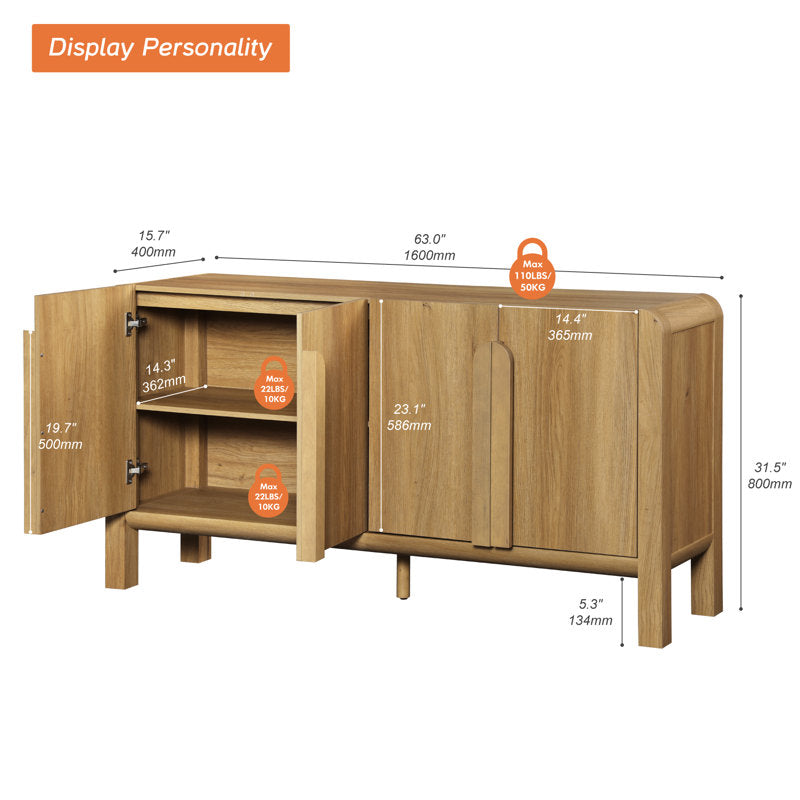 Aurelius - 63" Mid-Century Modern Wood TV Stand for Living Room
