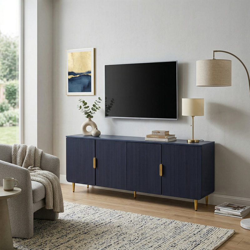 Aurelia - Fluted TV Stand Modern Wood Media Console for 75 Inch TVs