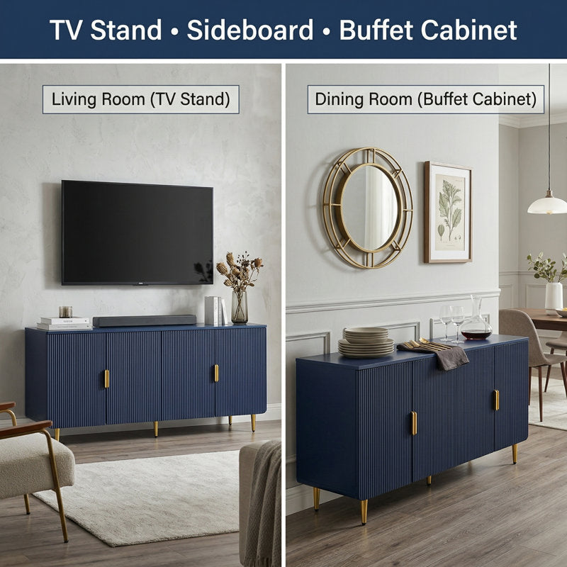 Aurelia - Fluted TV Stand Modern Wood Media Console for 75 Inch TVs