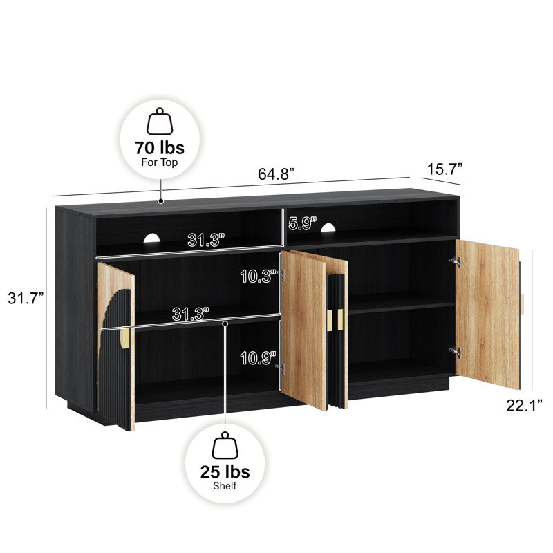 Aurelia - 65" Fluted TV Stand Mid-Century Modern Media Console