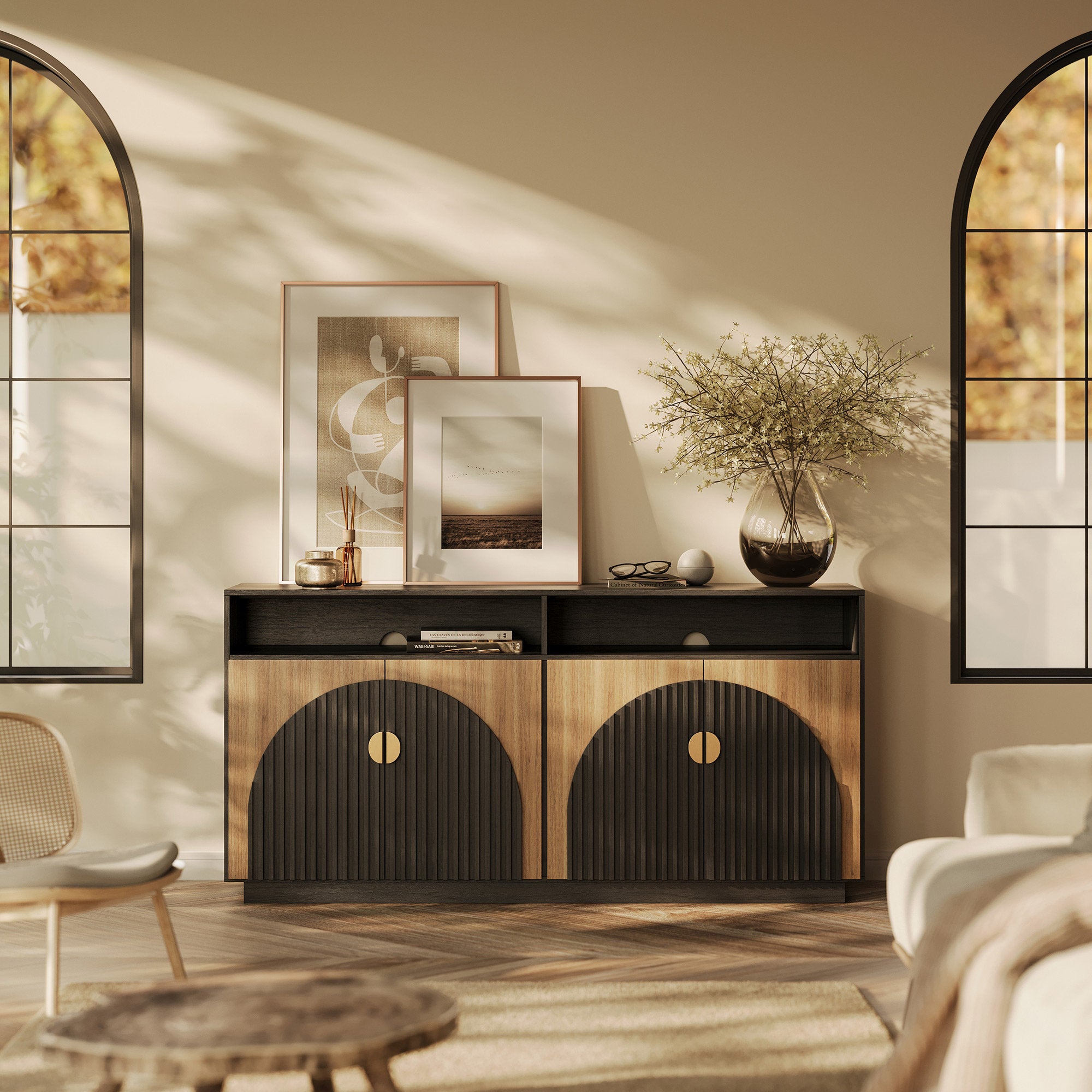 Aurelia - 65" Fluted TV Stand Mid-Century Modern Media Console