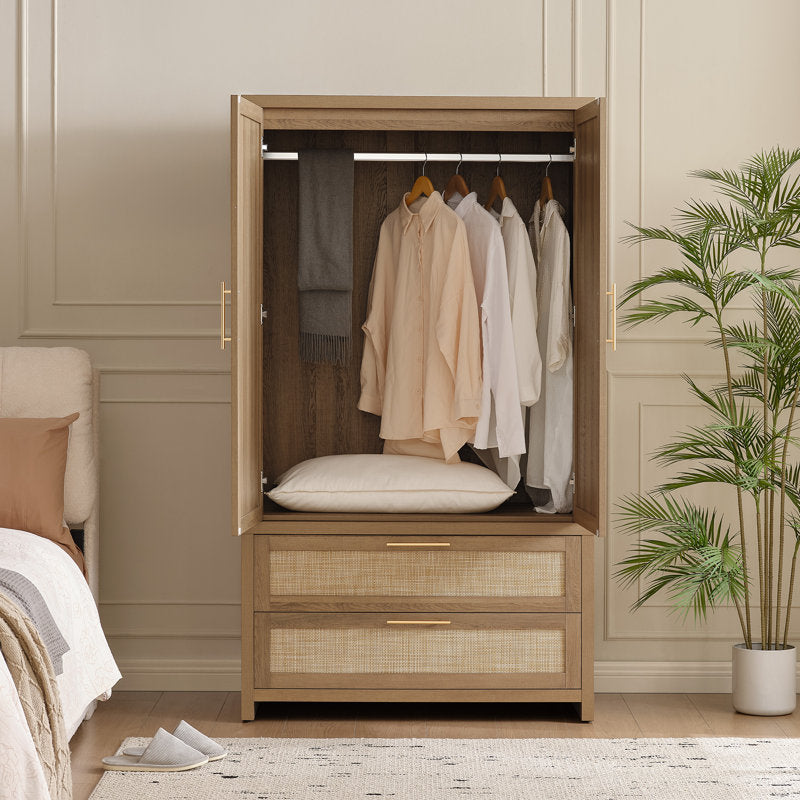 Aurelia - Bohemian Rattan Armoire Wardrobe & Storage Cabinet