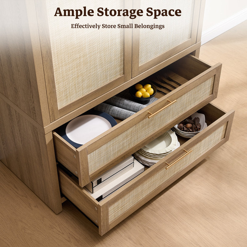 Aurelia - Bohemian Rattan Armoire Wardrobe & Storage Cabinet