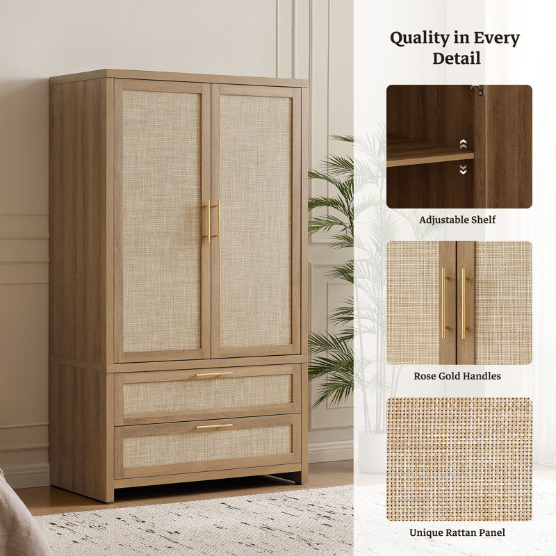 Aurelia - Bohemian Rattan Armoire Wardrobe & Storage Cabinet