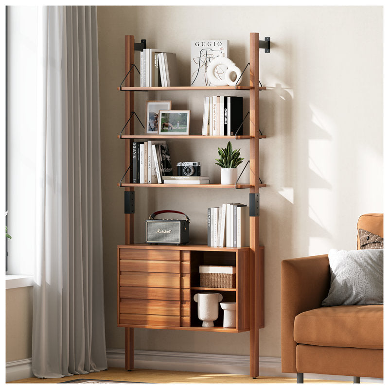 Arlo Ladder Bookshelf - Mid-Century Wood & Metal Storage Cabinet