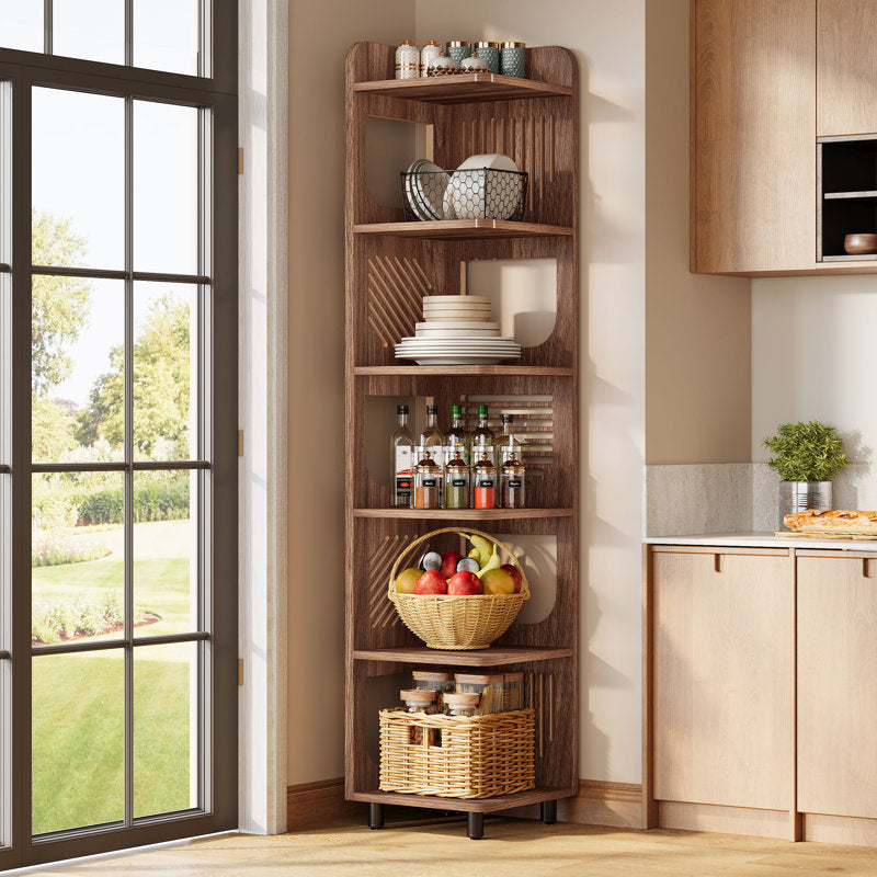 Apex 72" Tall Corner Bookshelf - Industrial 6-Tier Wood Bookcase