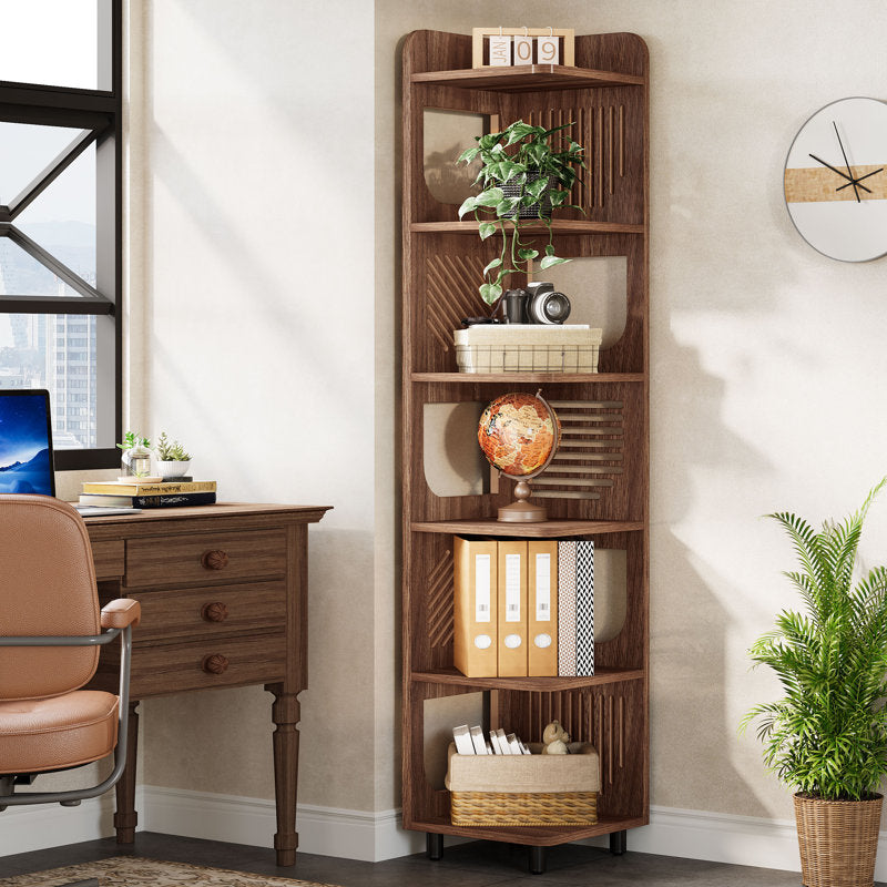 Apex 72" Tall Corner Bookshelf - Industrial 6-Tier Wood Bookcase
