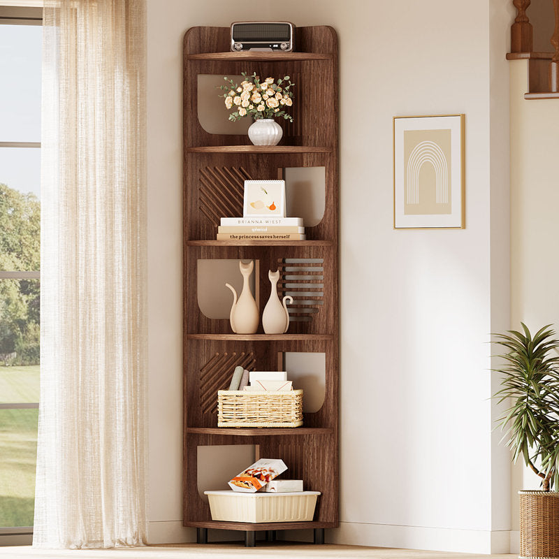 Apex 72" Tall Corner Bookshelf - Industrial 6-Tier Wood Bookcase